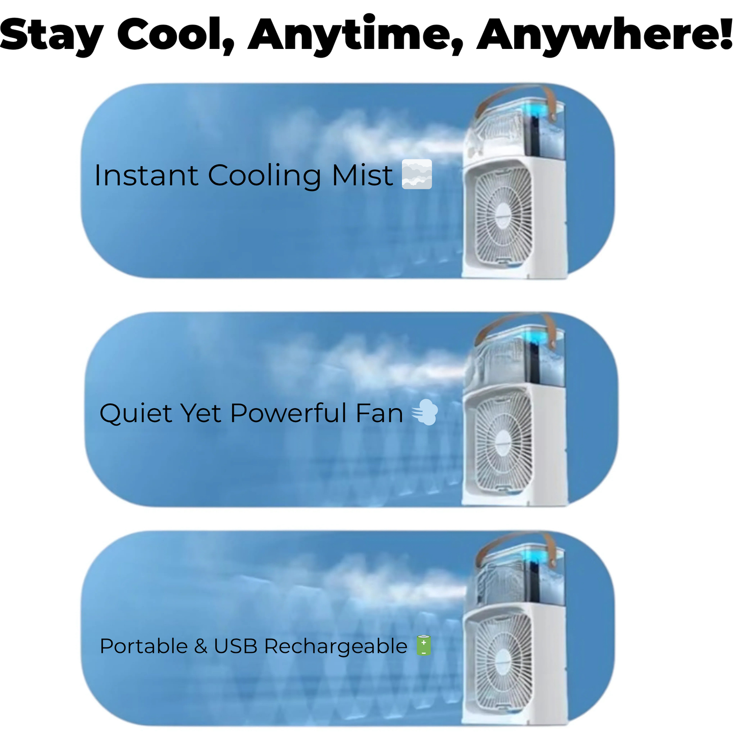 CoolAir 3-in-1 – Fan, Humidifier & LED Light!